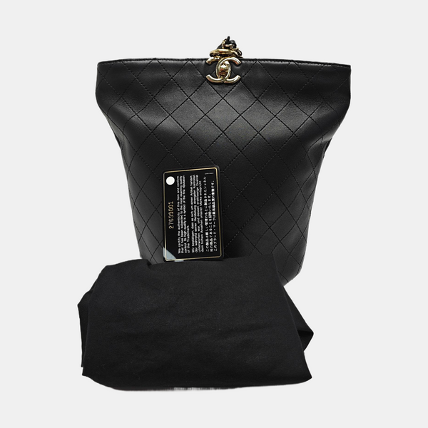 Quilted Calfskin Bucket Bag Black
