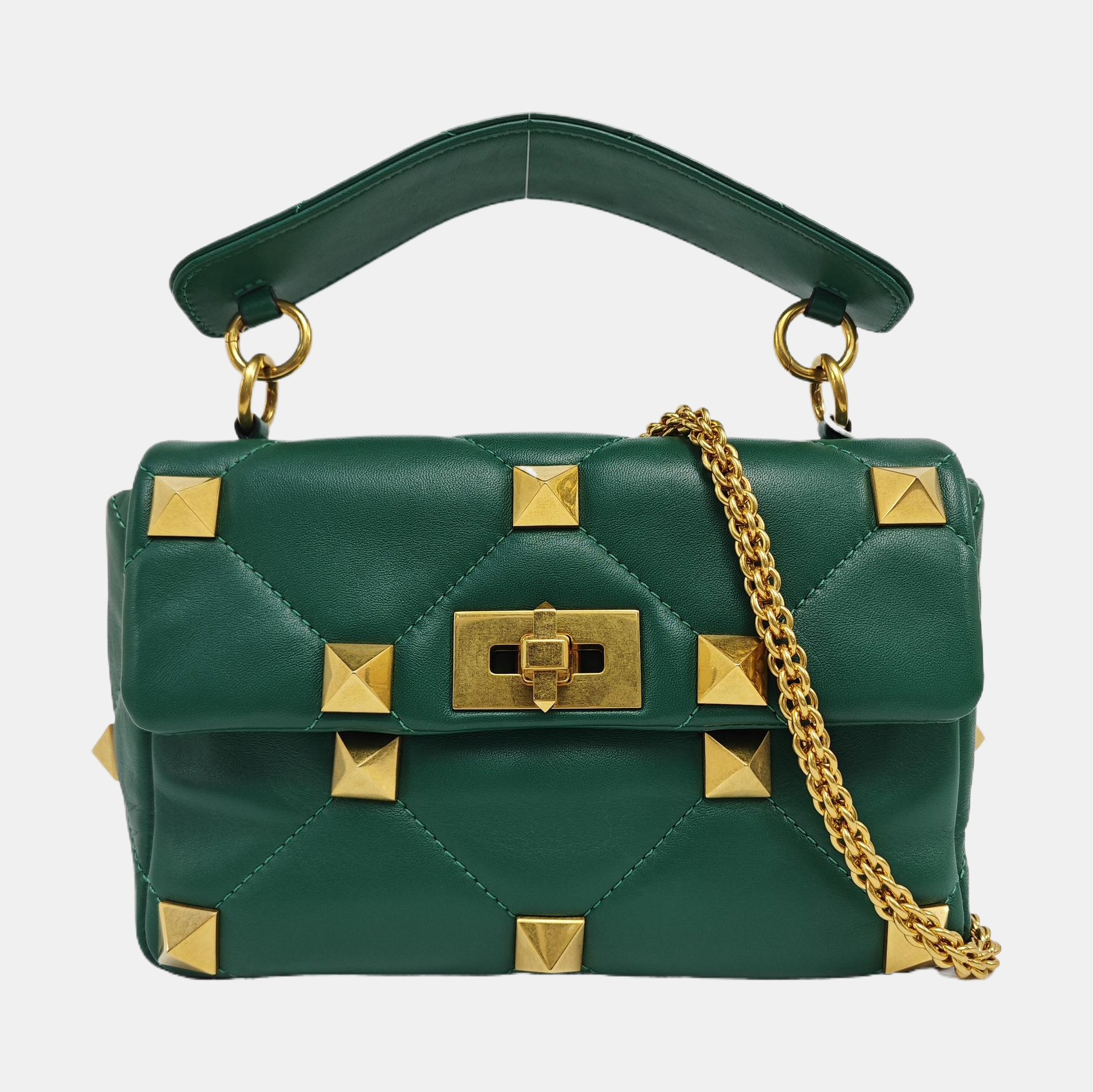 Roman Stud Medium Quilted Lambskin Green