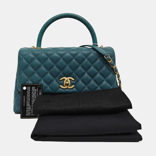 COCO HANDLE Medium Quilted Grained Calfskin Blue