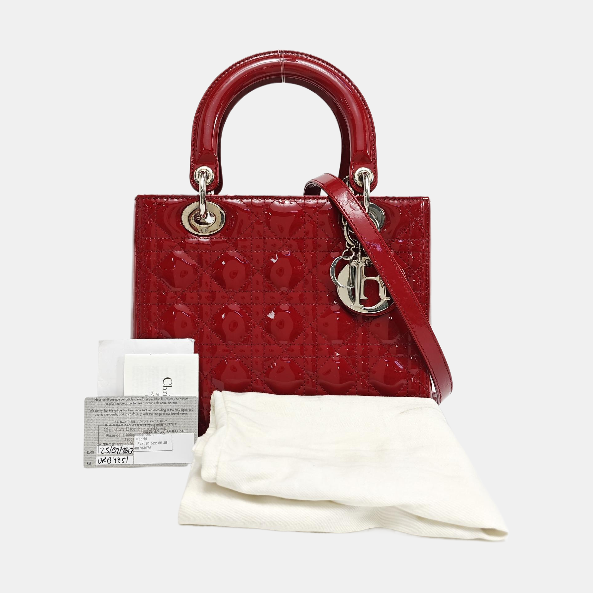 Lady Dior Medium Cannage Patent Leather Red