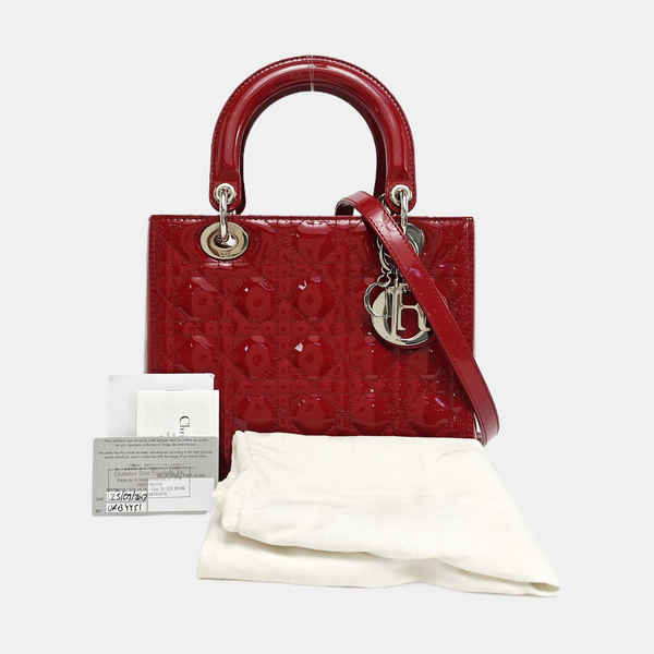 Lady Dior Medium Cannage Patent Leather Red