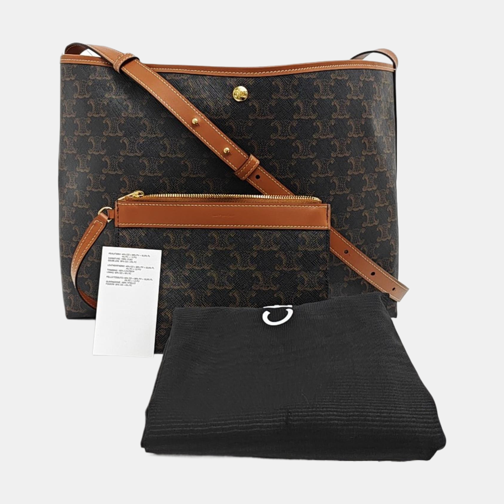 Coated Canvas Shoulder Bag Brown
