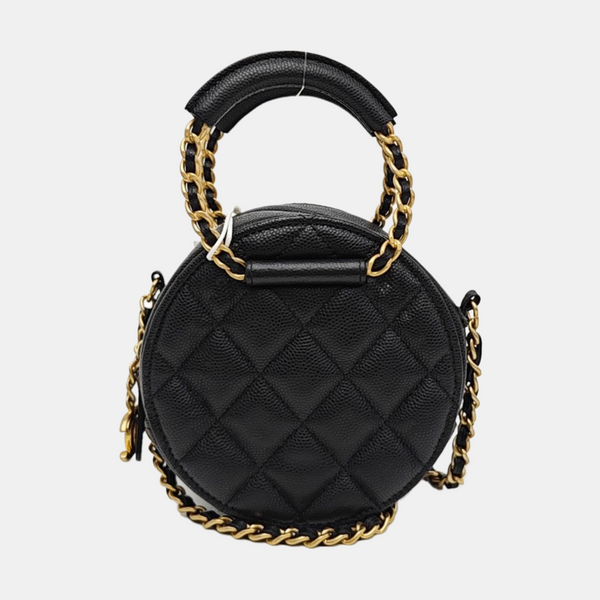 Quilted Grained Calfskin Shoulder Bag Black