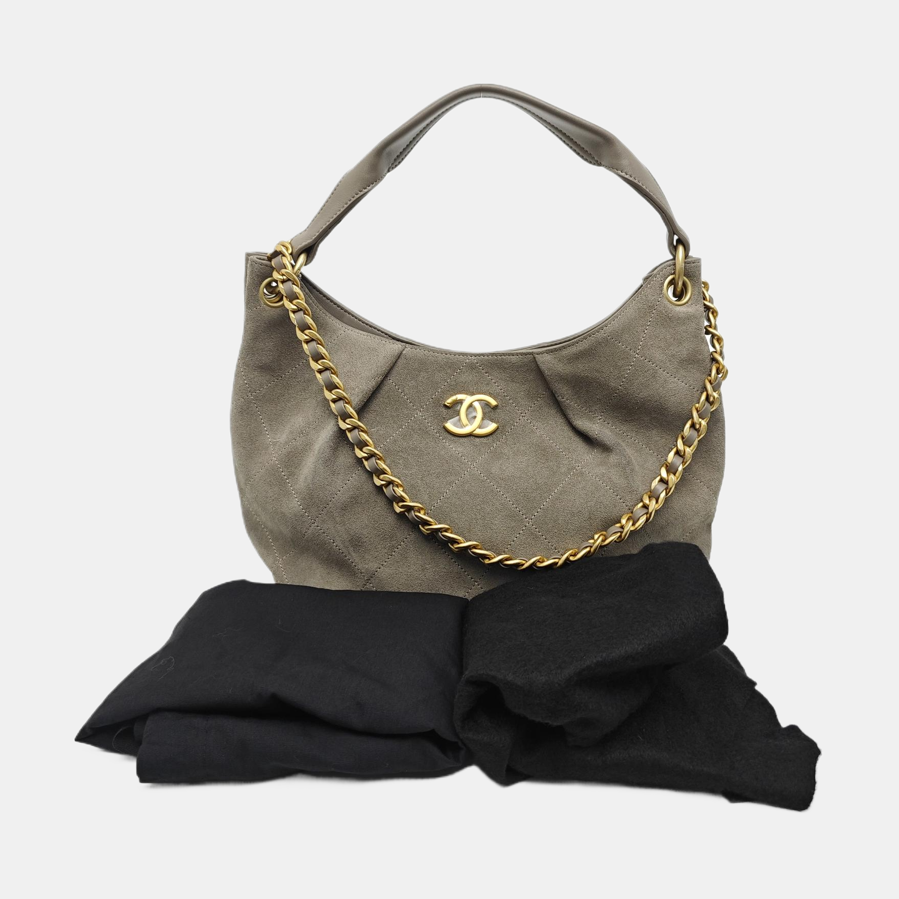 HOBO Large Quilted Suede Gray