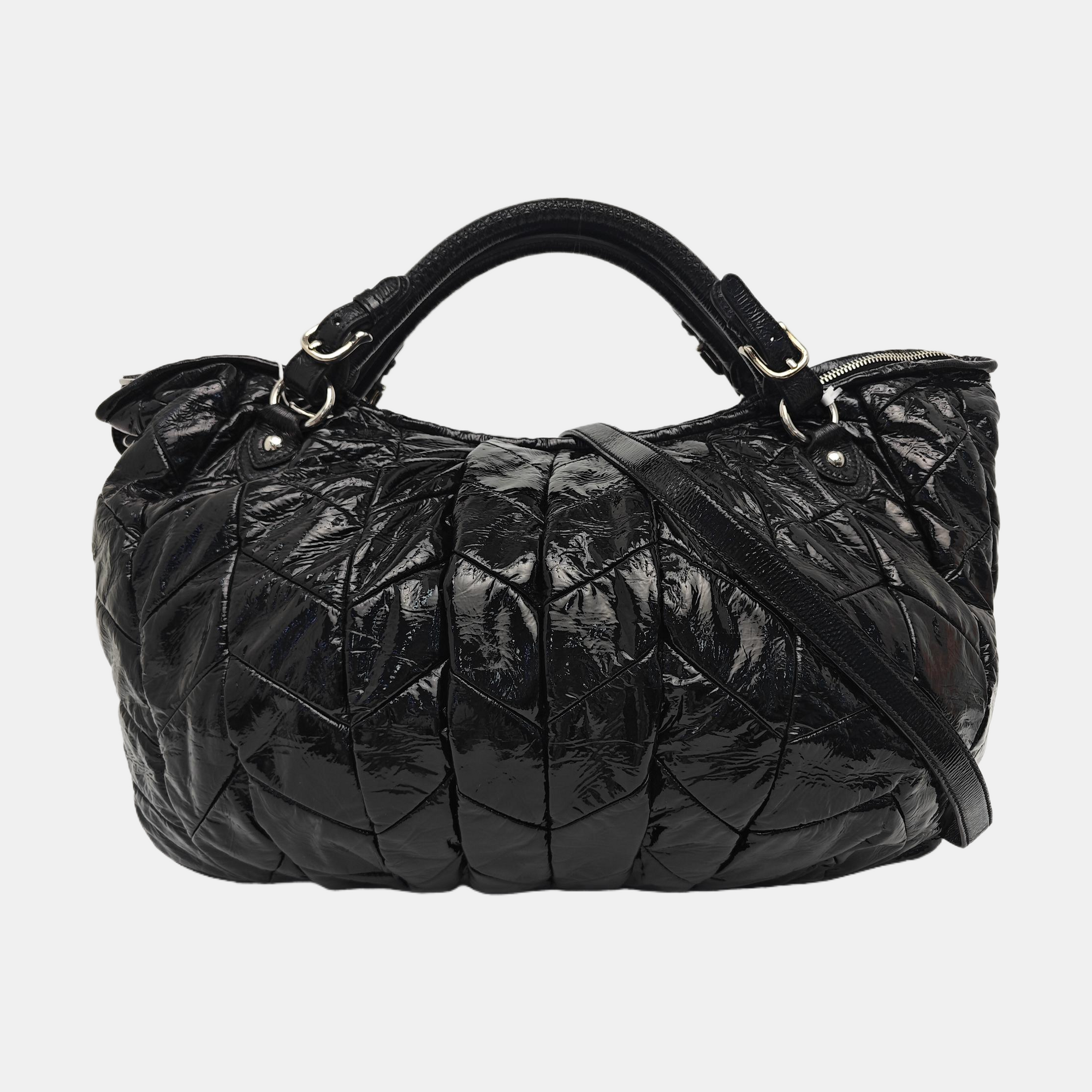 Quilted Patent Leather Tote Bag Black