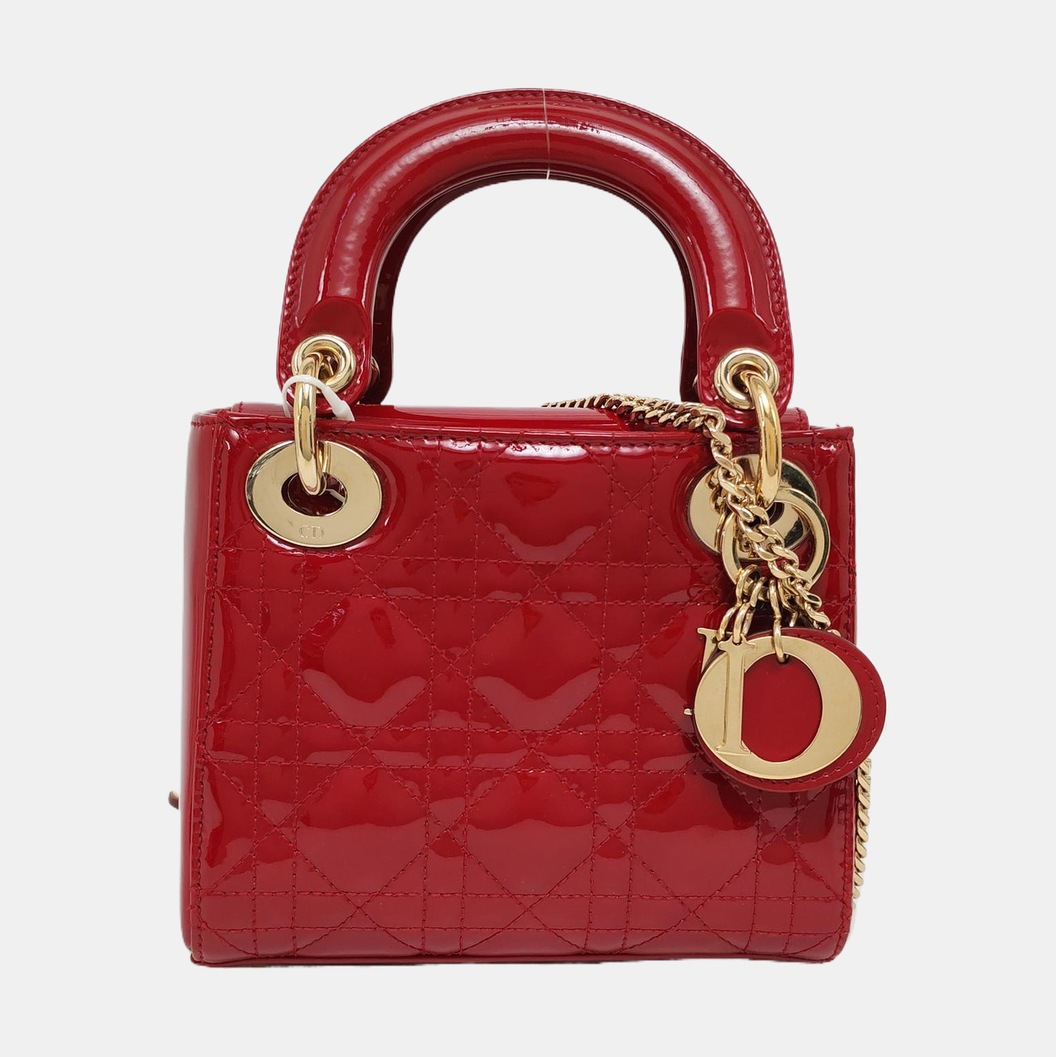 Authenticated pre-owned  Lady Dior Mini Quilted Patent Calfskin Red - Tote Bag at Looply