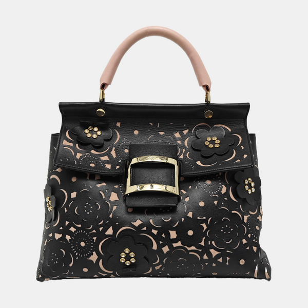 Leather Top Handle Bag Black
