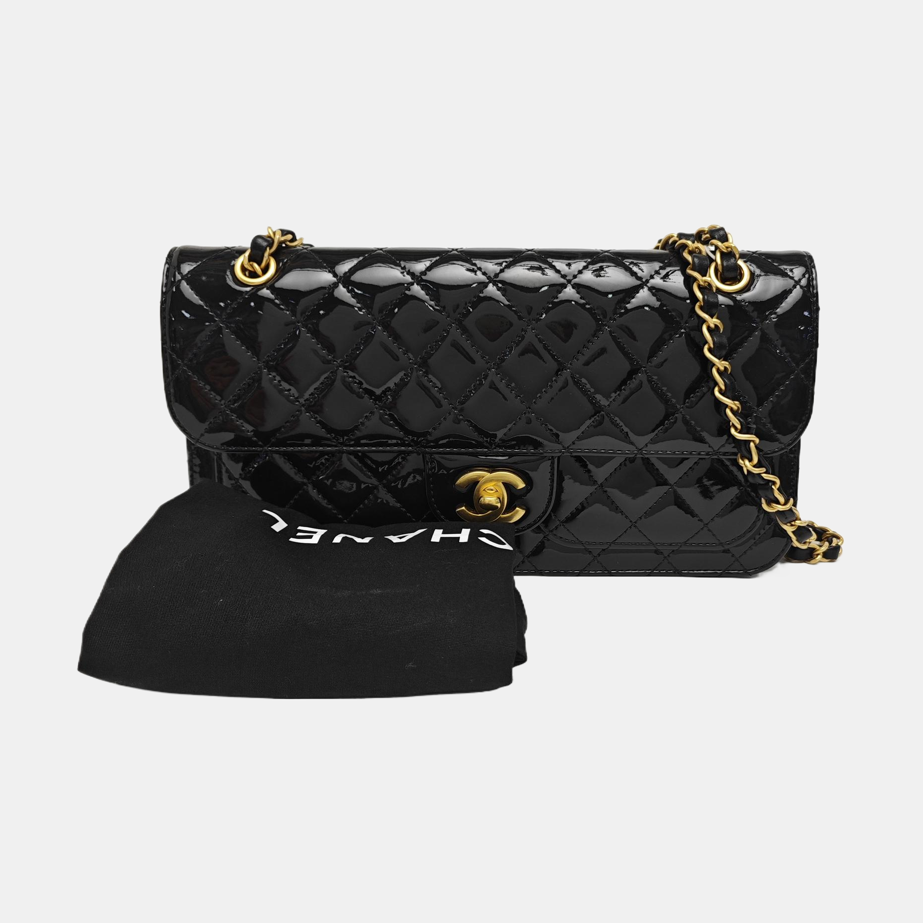 Quilted Patent Leather Shoulder Bag Black