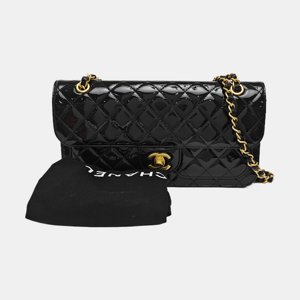 Quilted Patent Leather Shoulder Bag Black