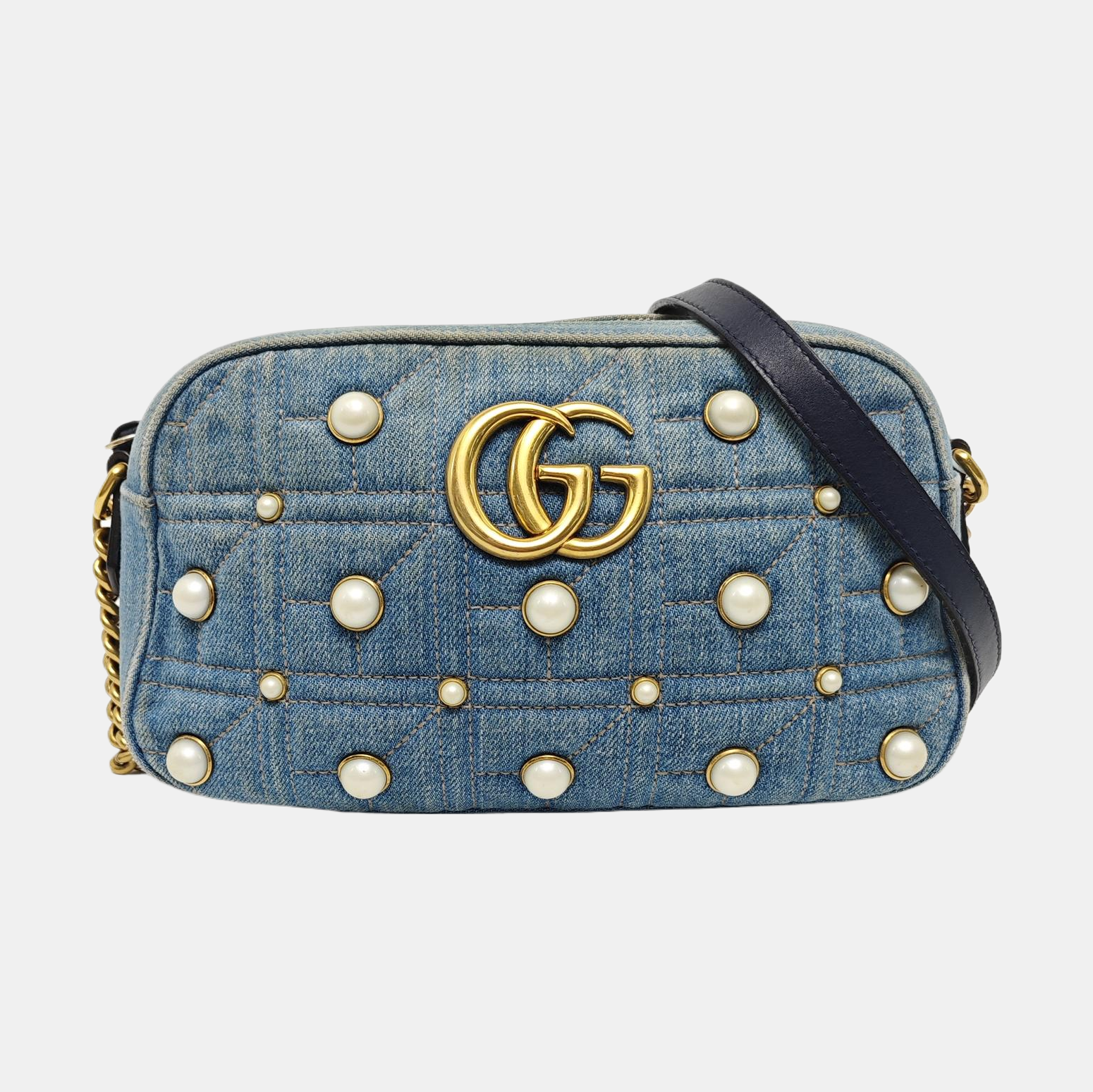 GG Marmont Small Quilted Canvas Blue