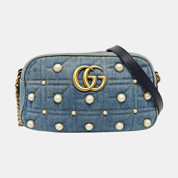 GG Marmont Small Quilted Canvas Blue
