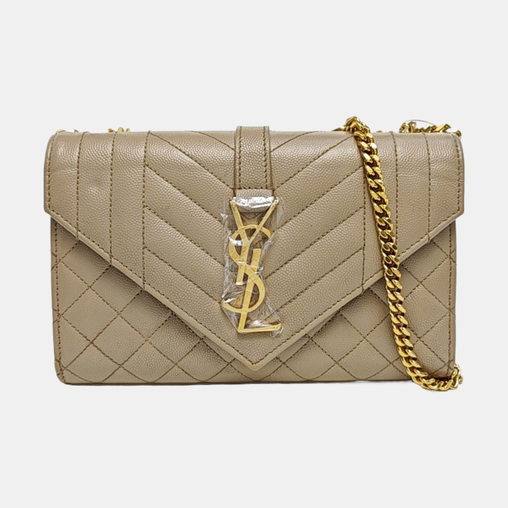Authenticated pre-owned  ENVELOPE Medium Quilted Calfskin Beige - Shoulder Bag at Looply