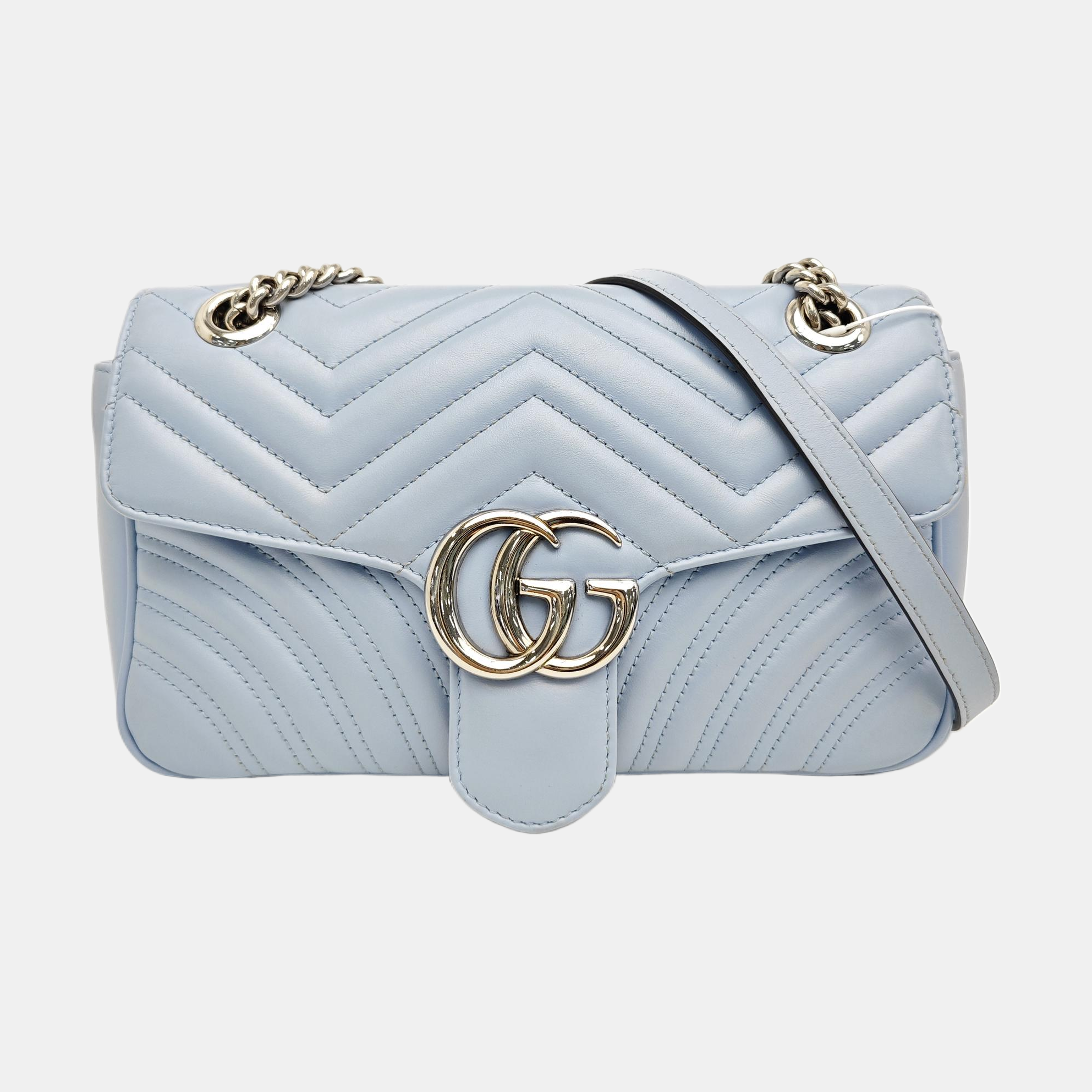 GG Marmont Medium Quilted Calfskin Blue
