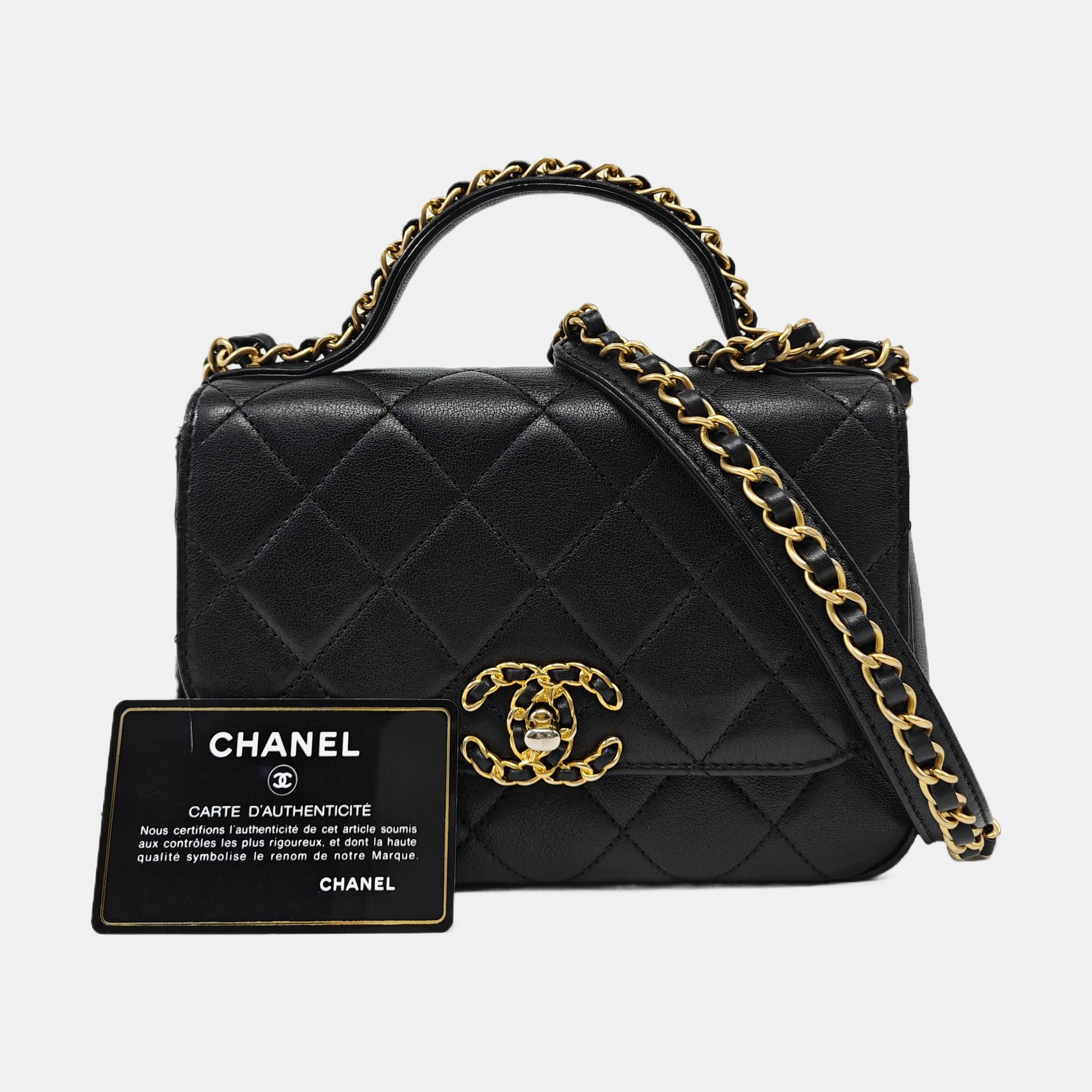 CHAIN INFINITY TOP HANDLE Quilted Lambskin Black