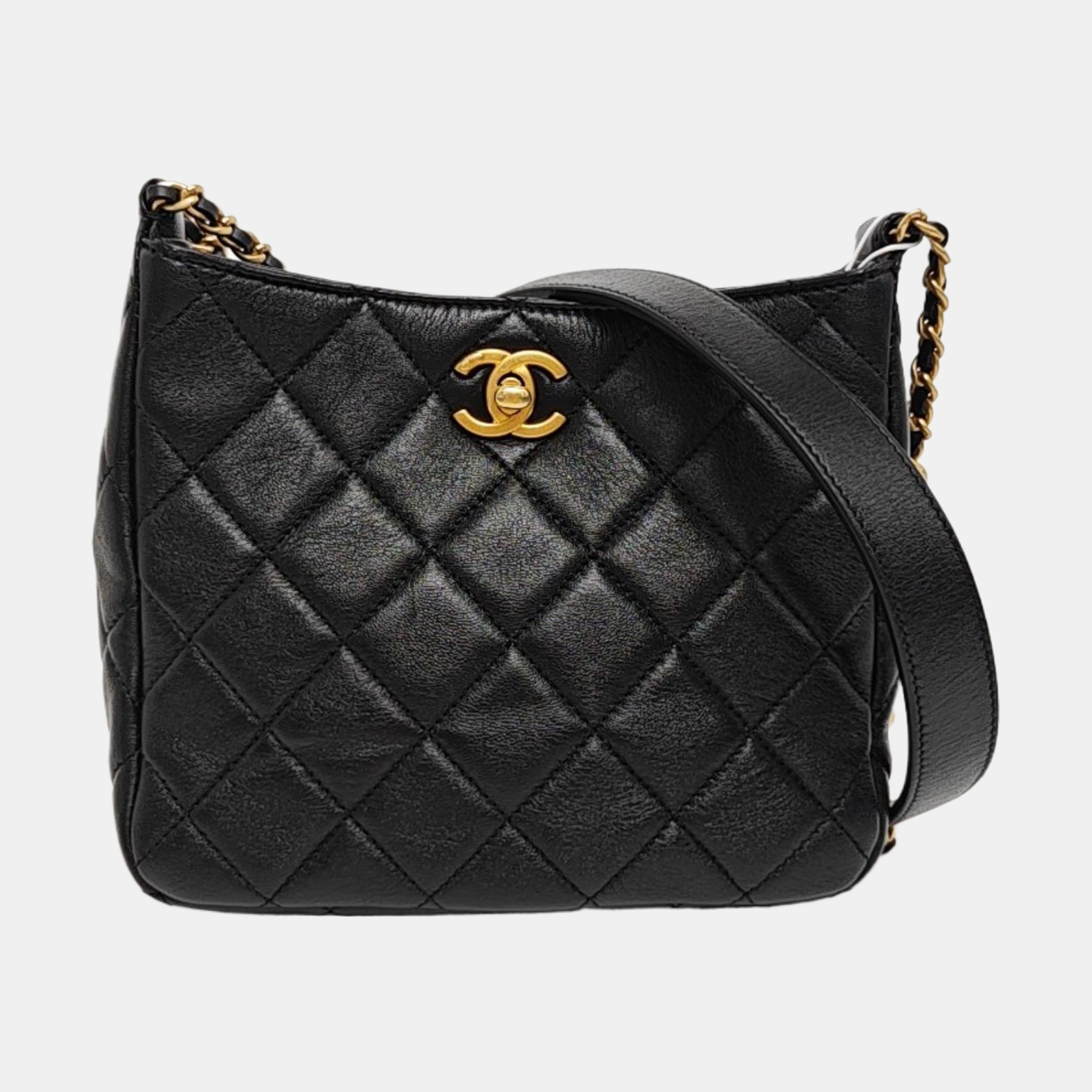 Quilted Lambskin Shoulder Bag Black