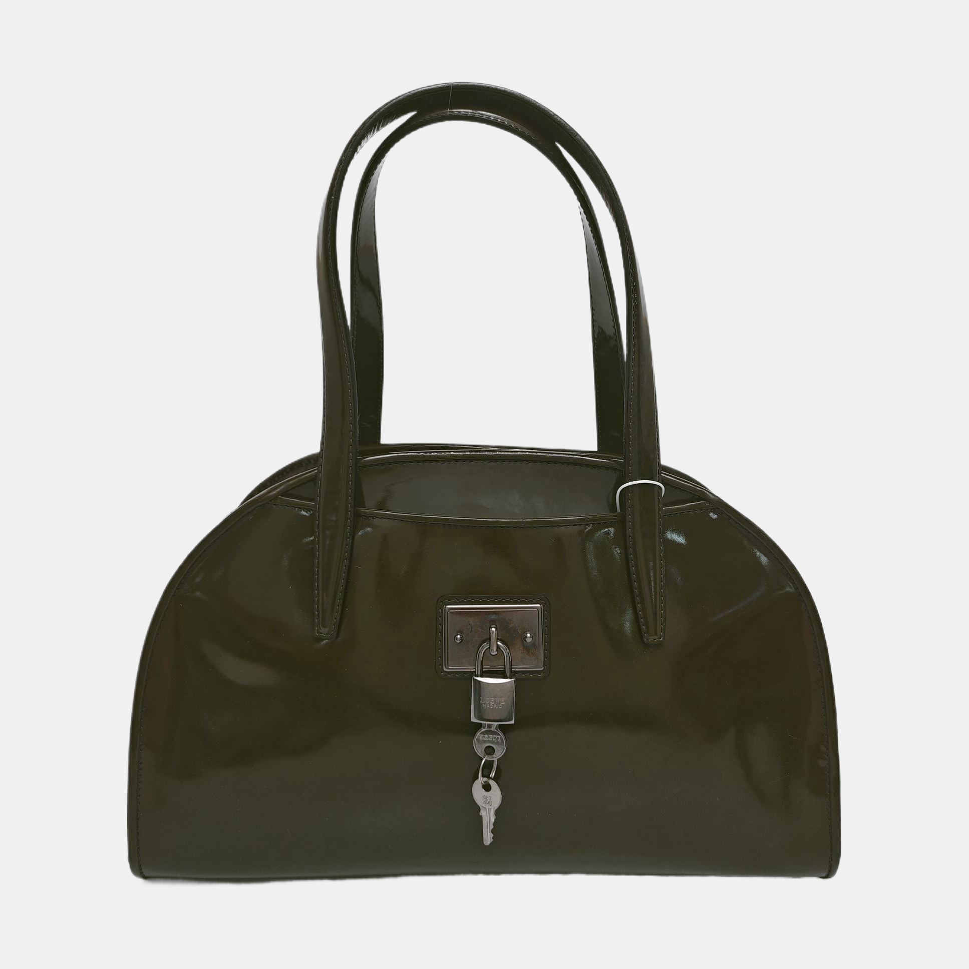 Patent Leather Top Handle Bag Green