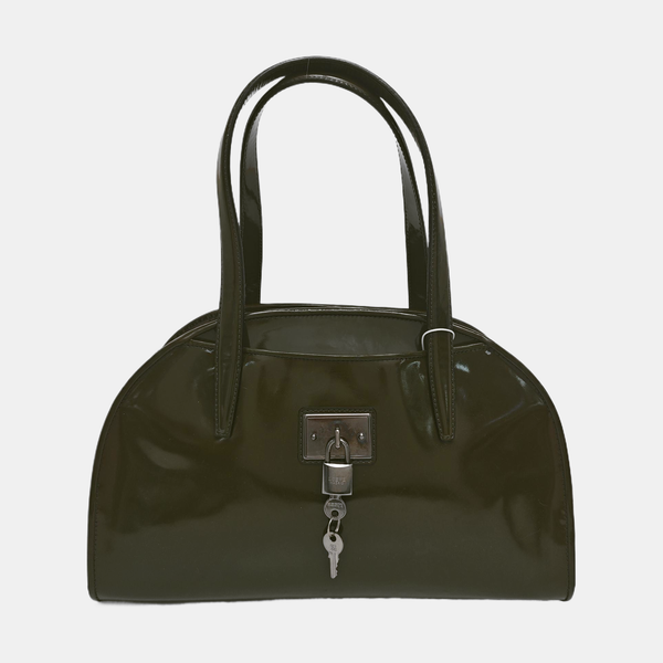 Patent Leather Top Handle Bag Green