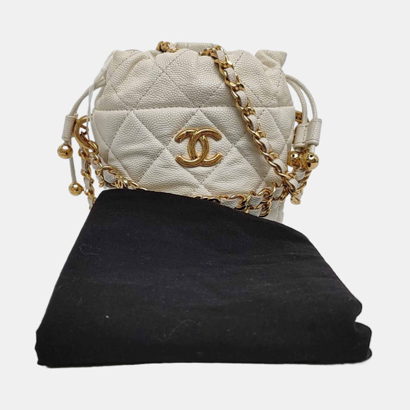 DRAWSTRING Quilted Grained Calfskin White