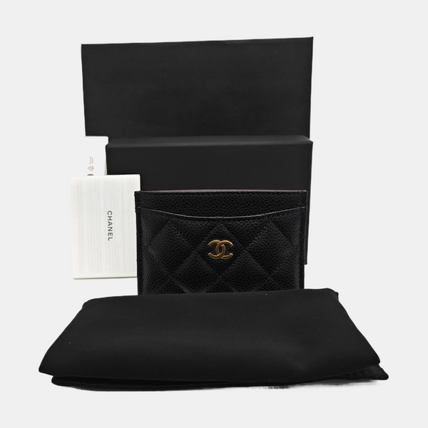 Quilted Grained Calfskin Card Holder Black