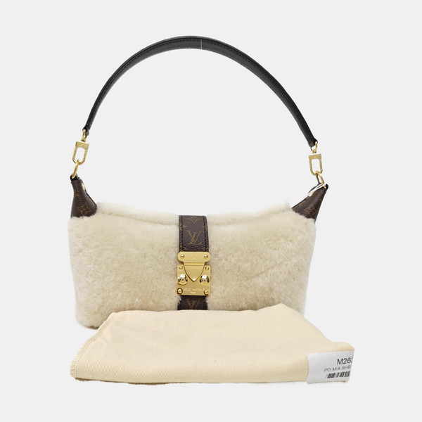Fur Top Handle Bag Beige