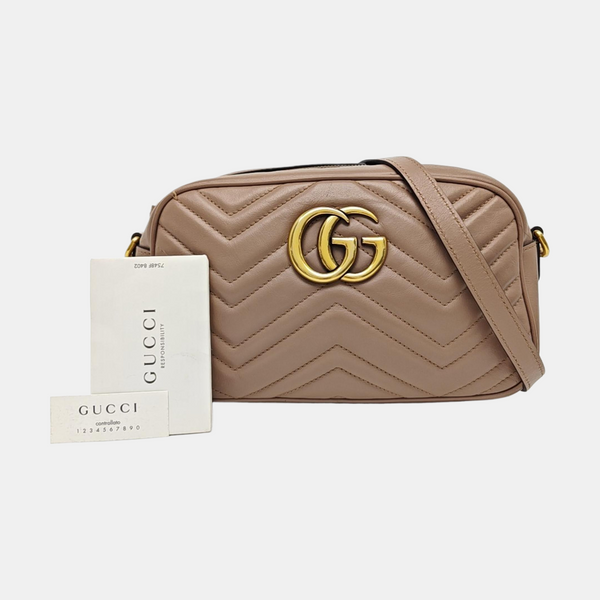 GG Marmont Small Quilted Calfskin Beige