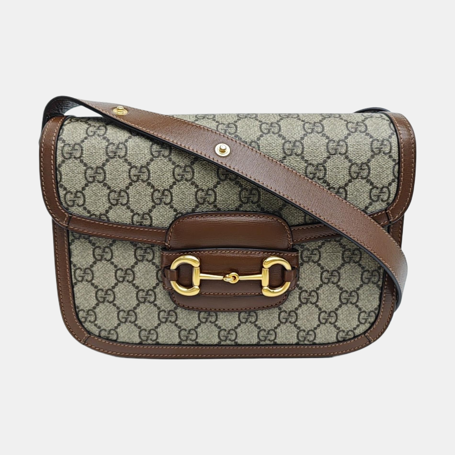 Horsebit 1955 Medium Monogram Coated Canvas Beige