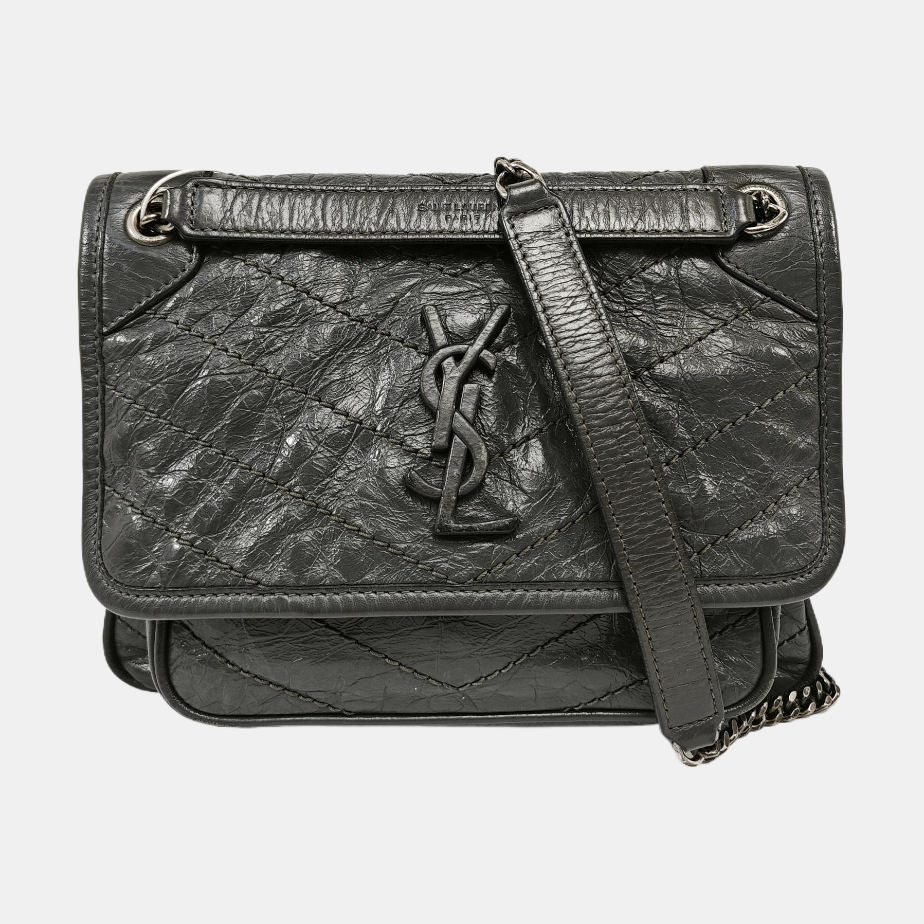 NIKI Small Chevron Calfskin Gray