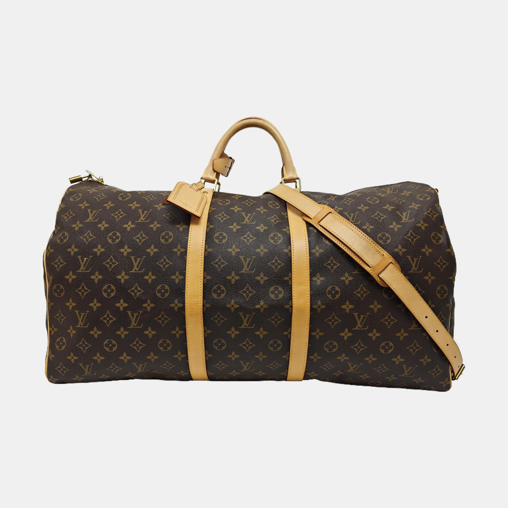 KEEPALL 60 Monogram Coated Canvas Brown