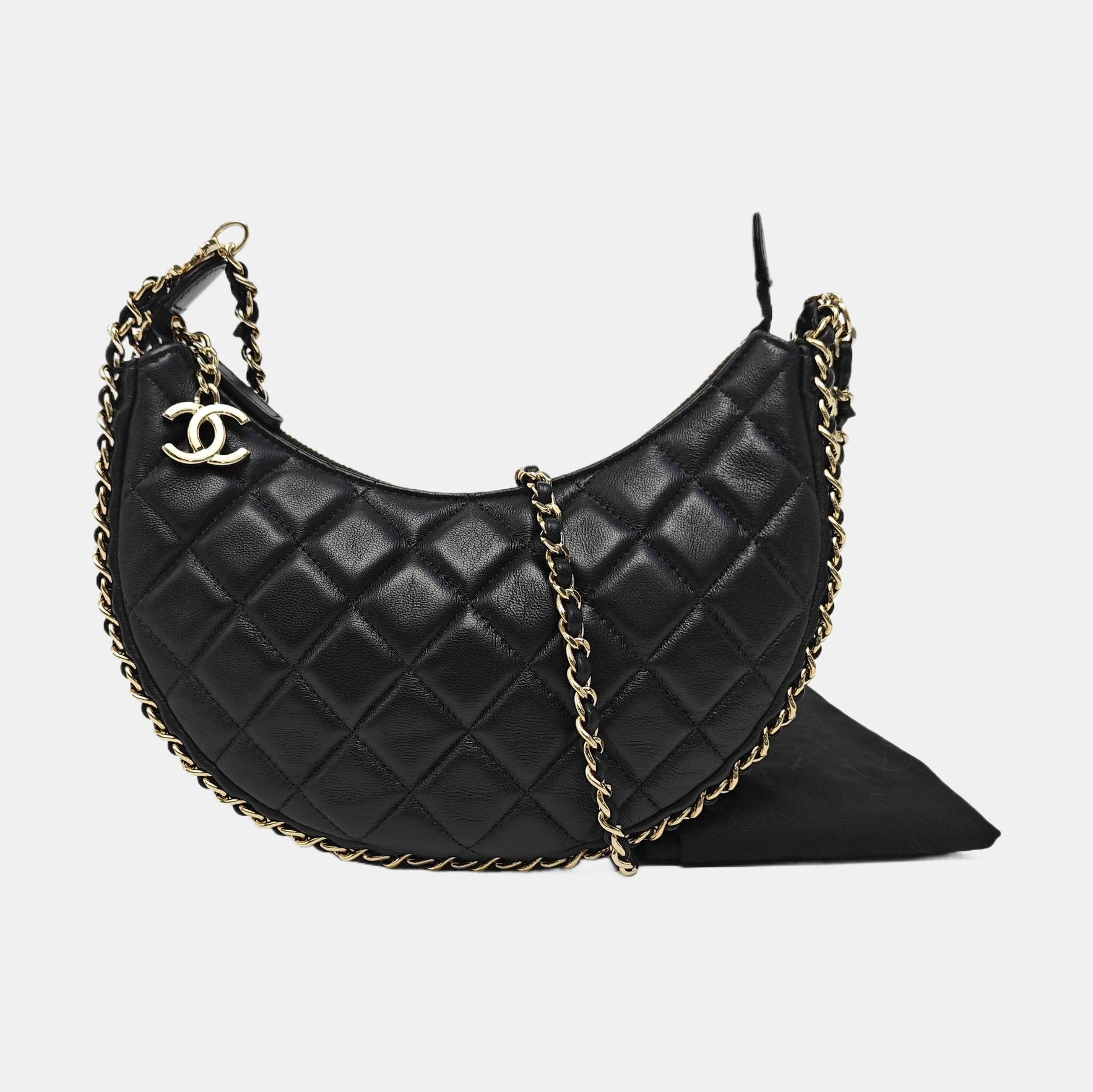 Quilted Lambskin Shoulder Bag Black