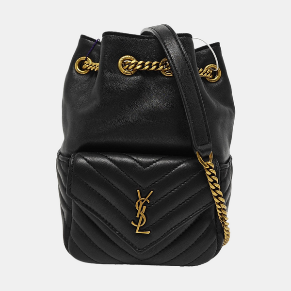 Chevron Lambskin Bucket Bag Black