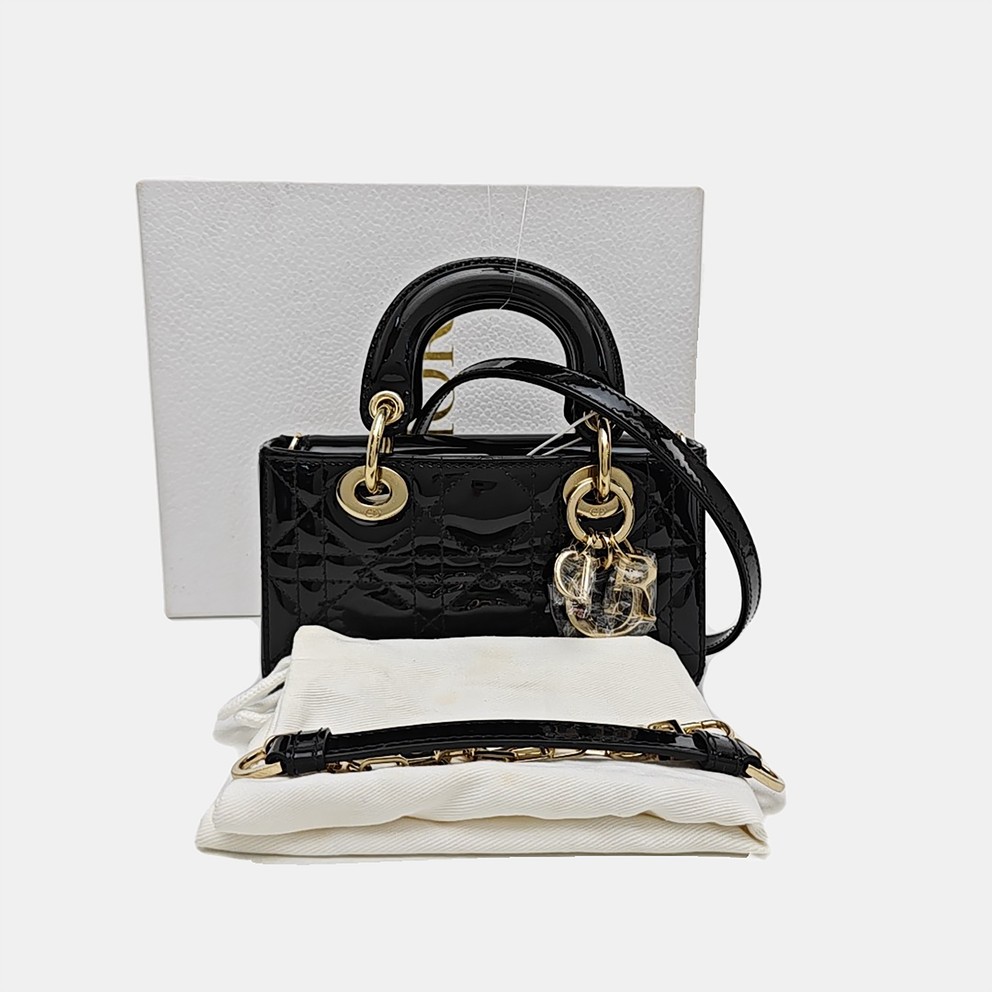 Lady Dior Super Mini Cannage Patent Leather Black
