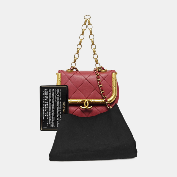 Quilted Lambskin Shoulder Bag Small Red