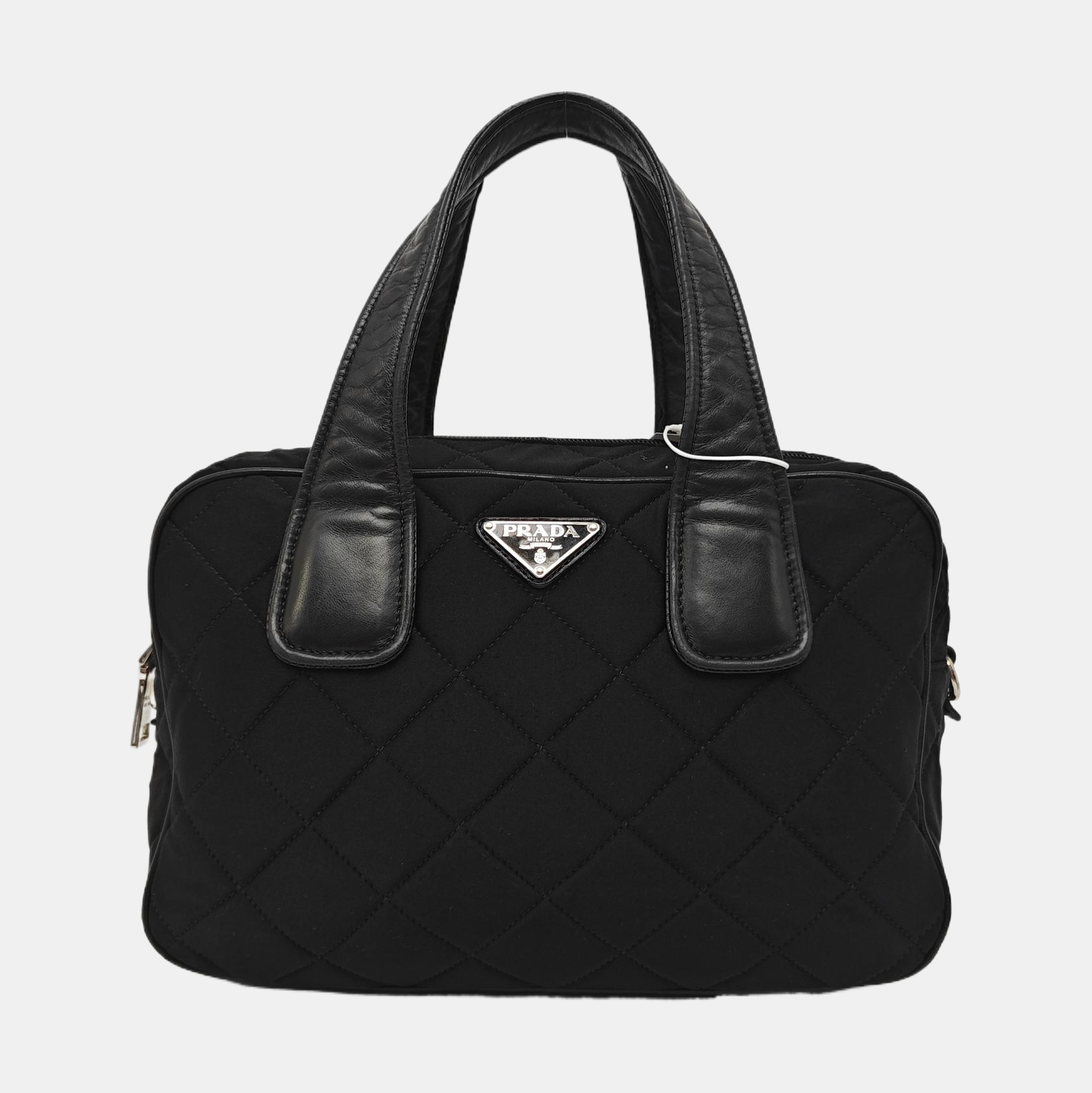 Quilted Fabric Top Handle Bag Black