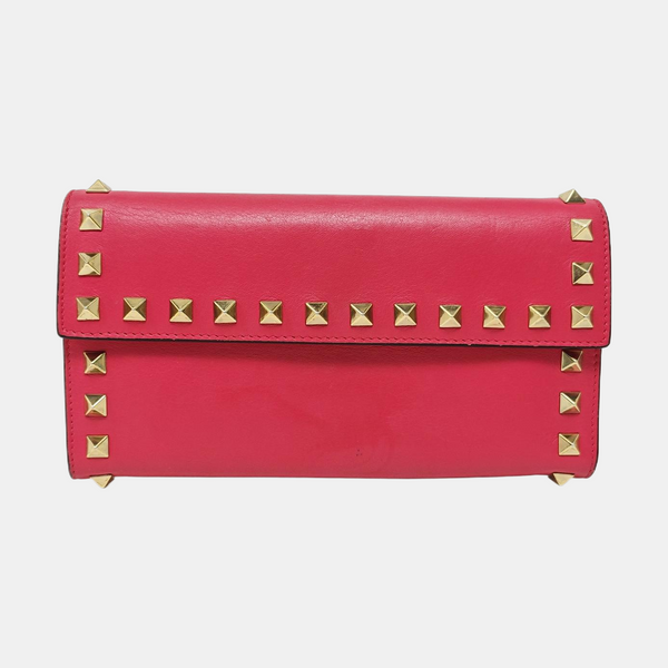 Authenticated pre-owned  Rockstud Calfskin Red Wallet - Wallet at Looply