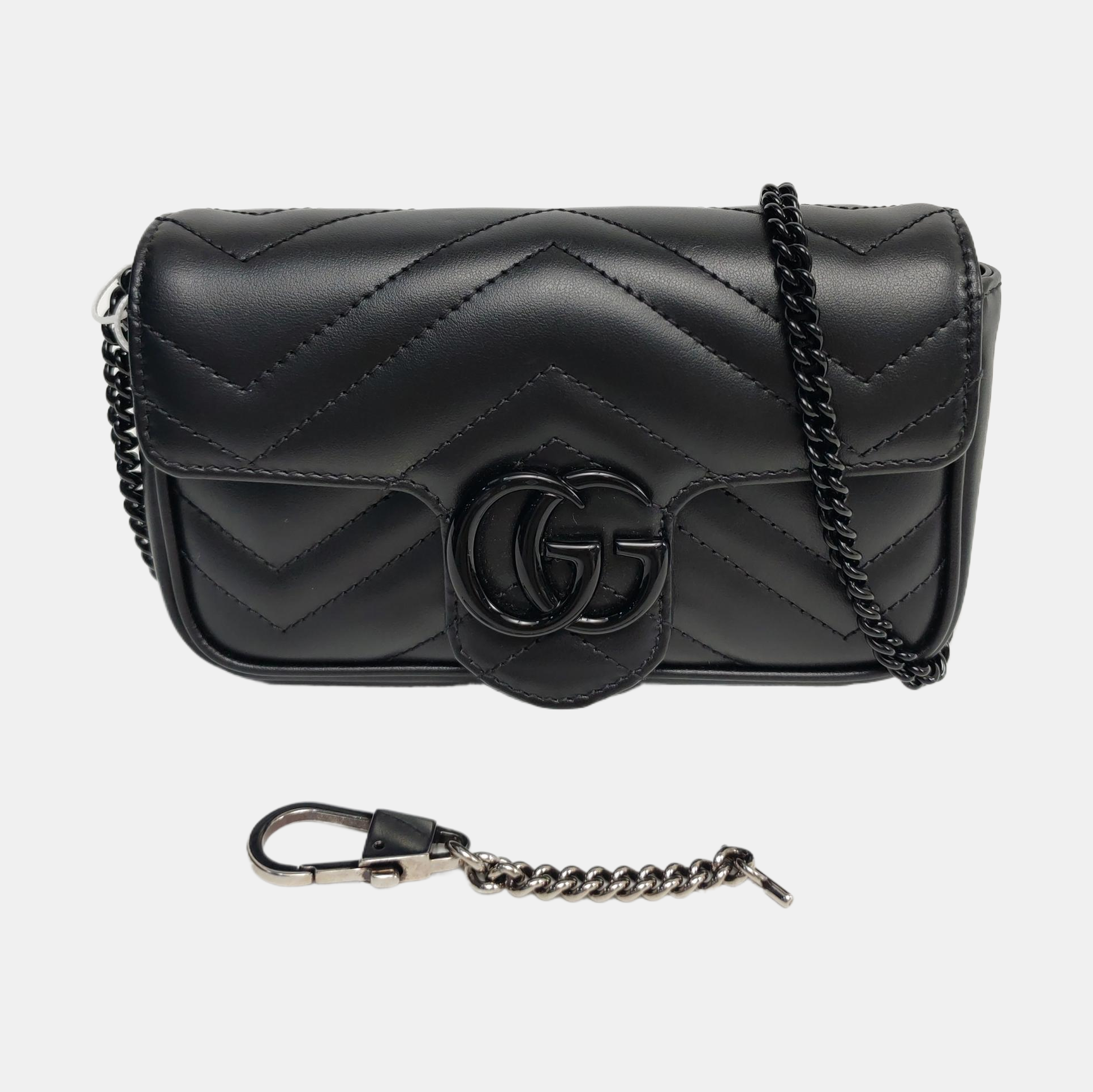 GG Marmont Mini Chevron Piel de Cordero Negro