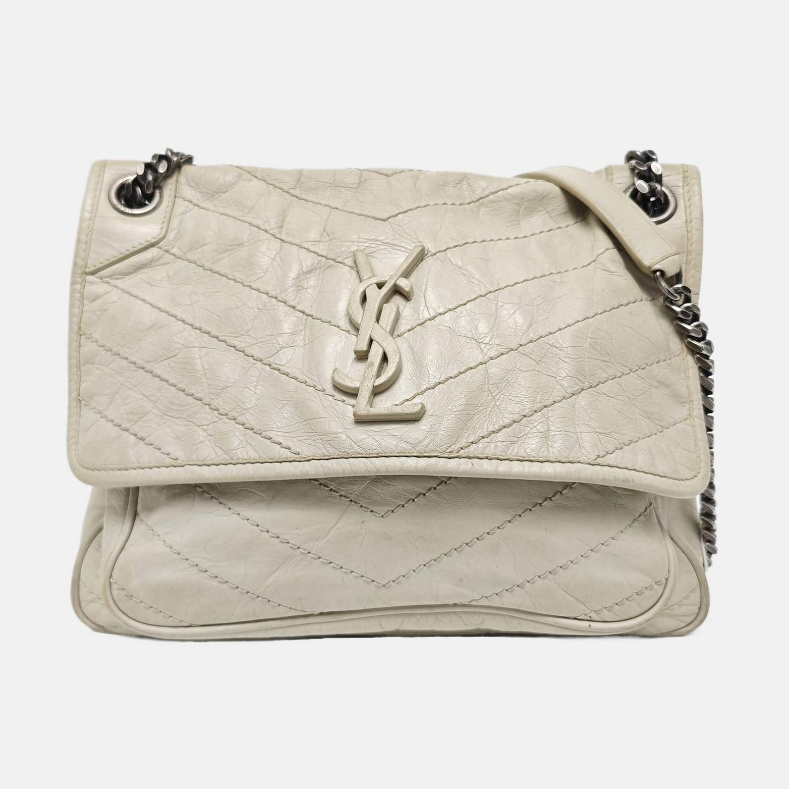NIKI Medium Chevron Calfskin White