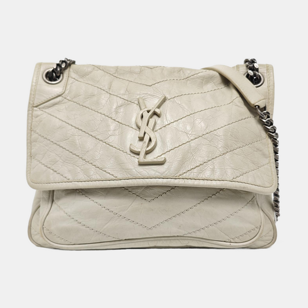 NIKI Medium Chevron Calfskin White