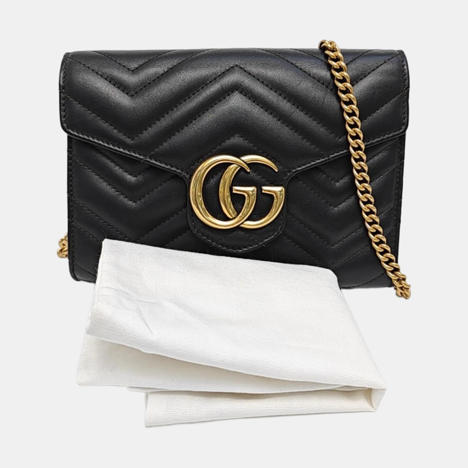 GG Marmont Mini Chevron Calfskin Black