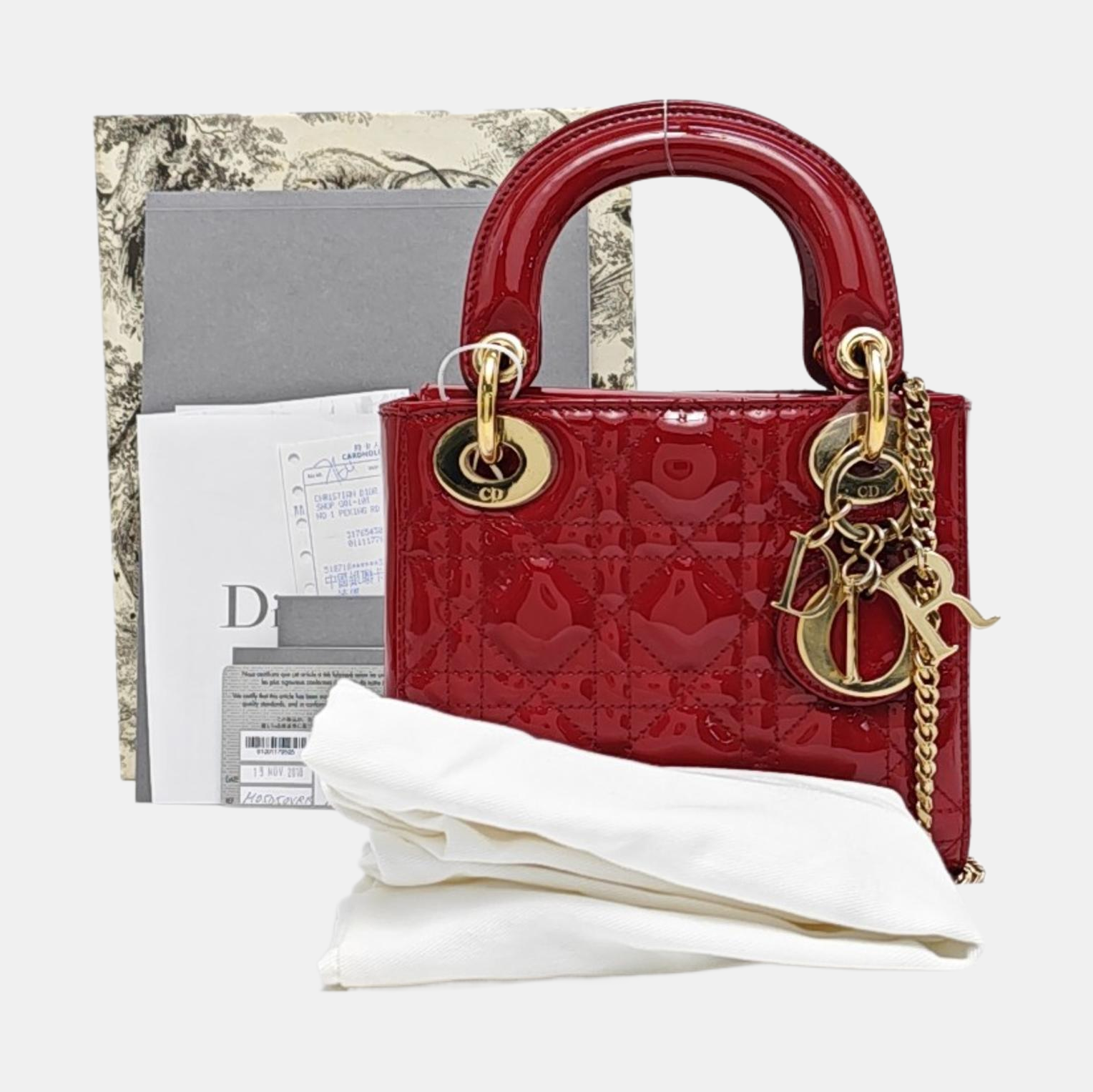 Authenticated pre-owned  Lady Dior Mini Quilted Patent Leather Red - Tote Bag at Looply