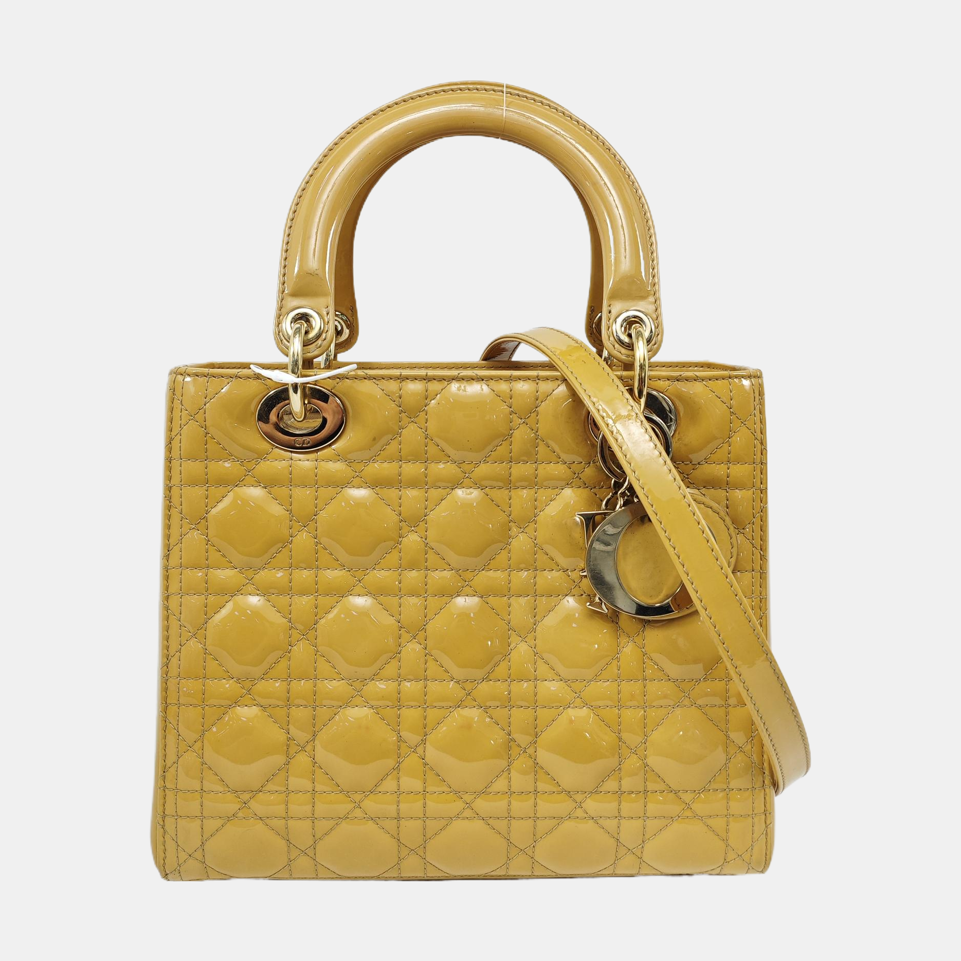 Lady Dior Medium Cannage Patent Leather Yellow