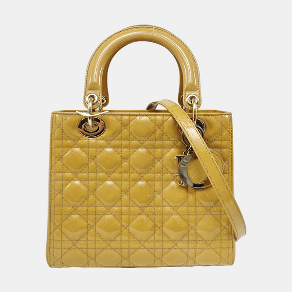 Lady Dior Medium Cannage Patent Leather Yellow