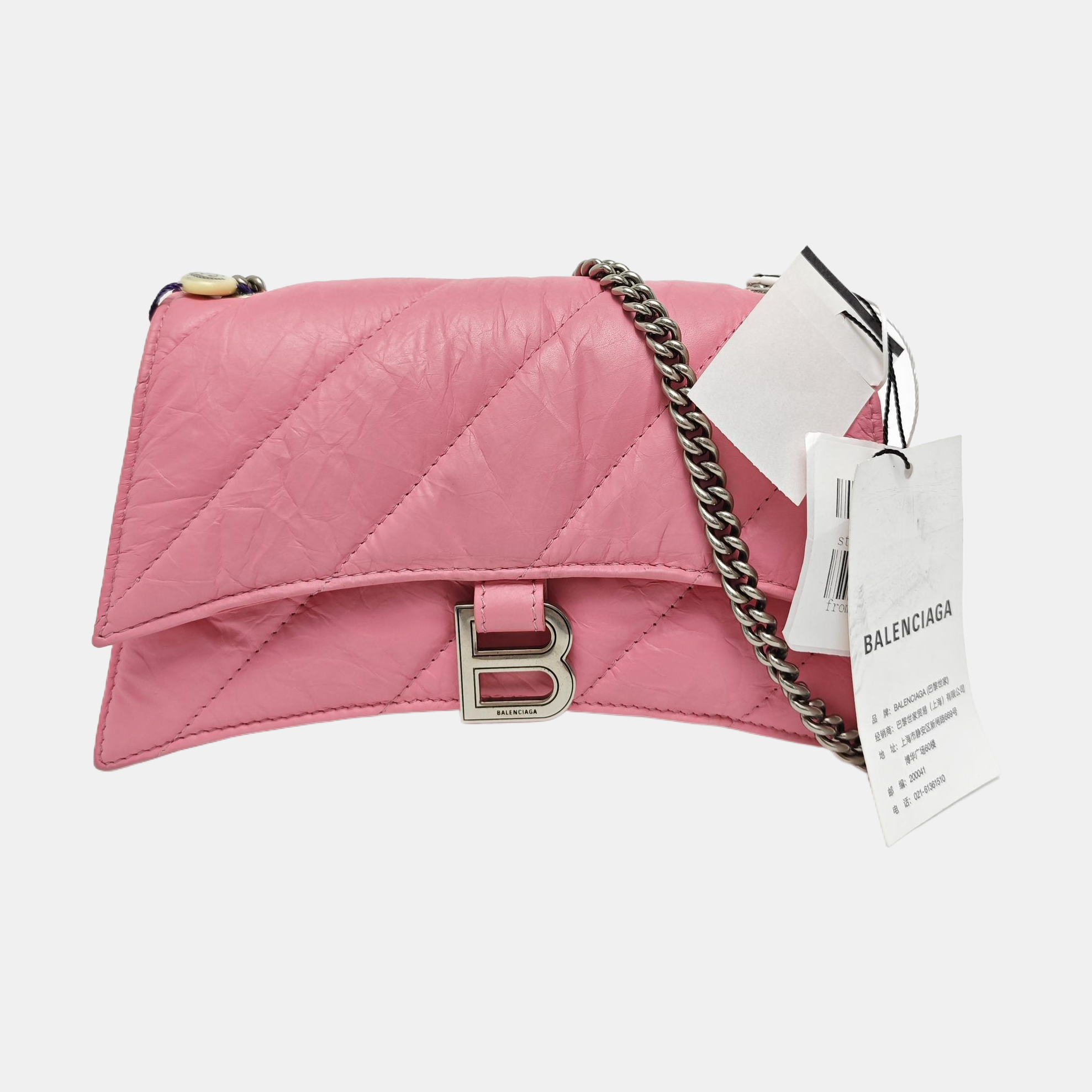 Hourglass Wallet On Chain Small Quilted Calfskin Pink