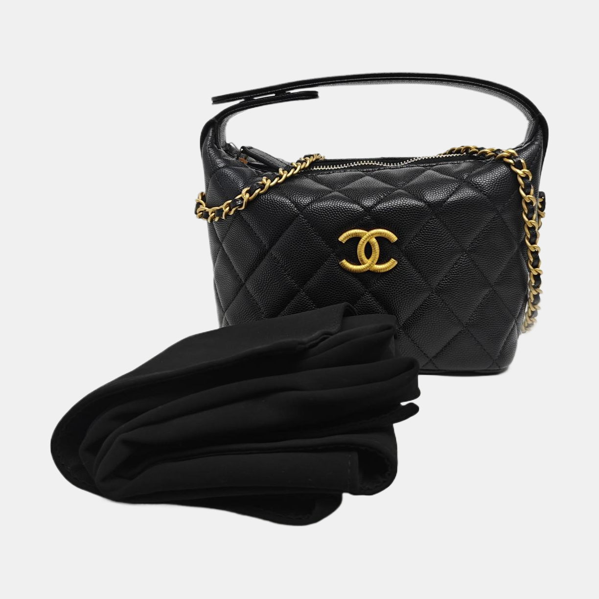 Quilted Grained Calfskin Shoulder Bag Black