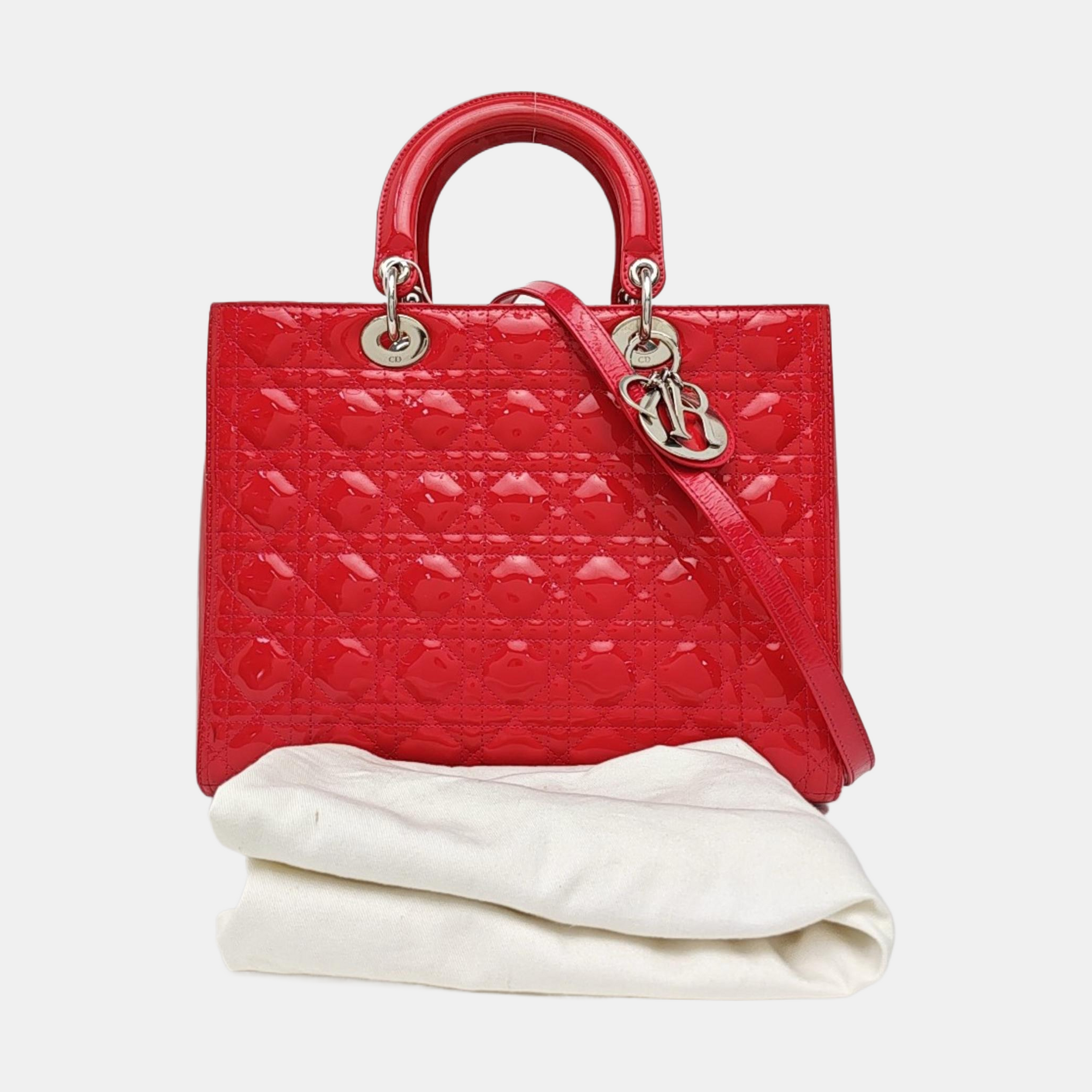 Lady Dior Large Cannage Patent Leather Red