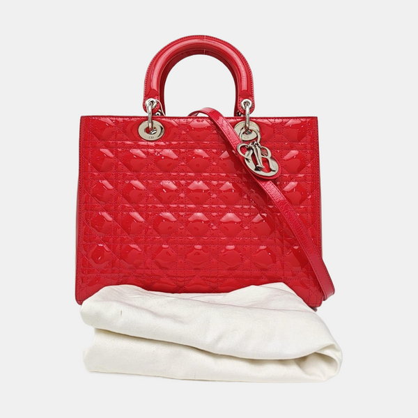Lady Dior Large Cannage Patent Leather Red