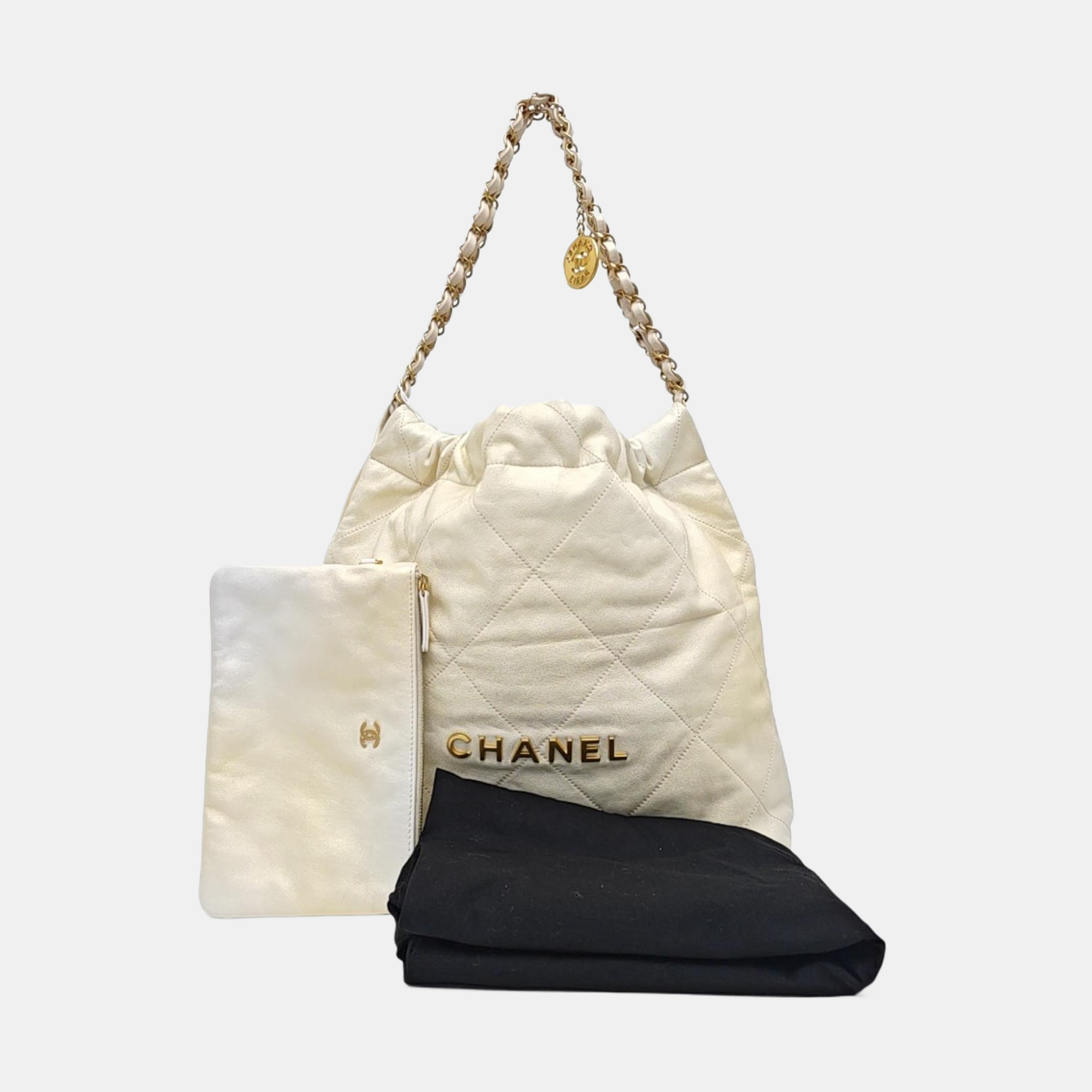CHANEL 22 Medium Quilted Calfskin White