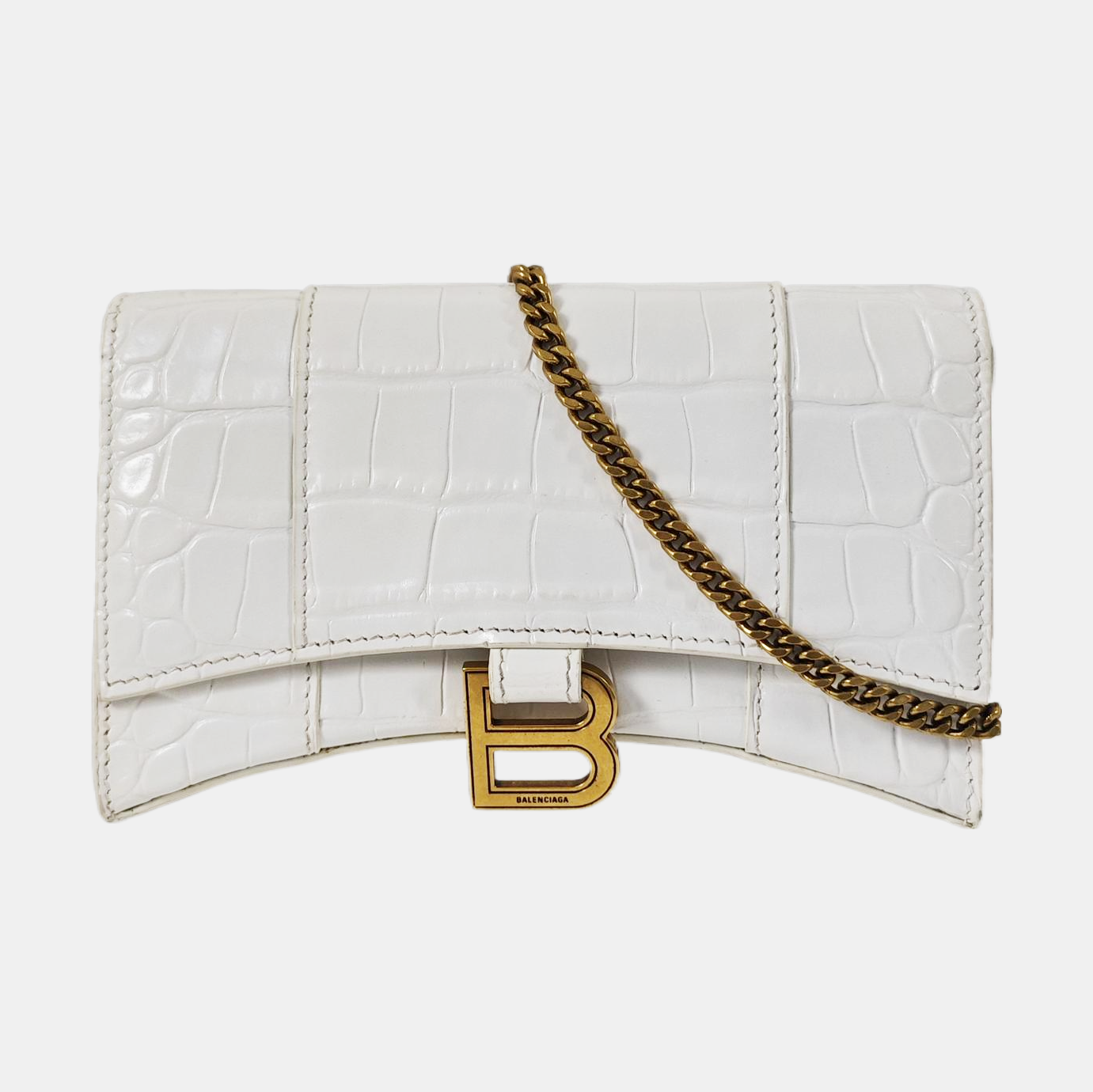 Hourglass Wallet On Chain Mini Calfskin White