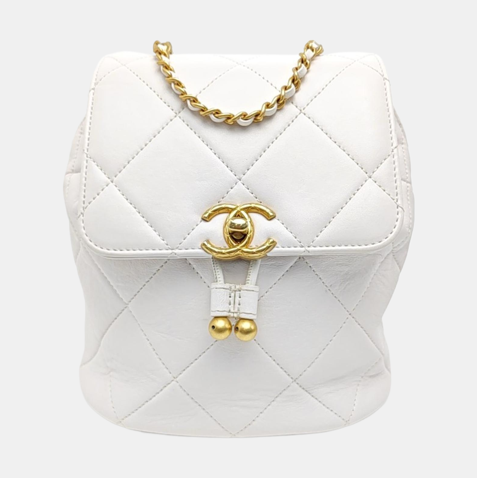 Quilted Lambskin Backpack White