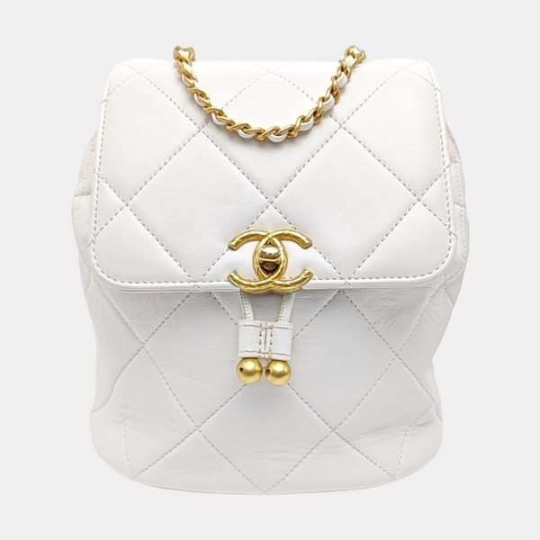 Quilted Lambskin Backpack White