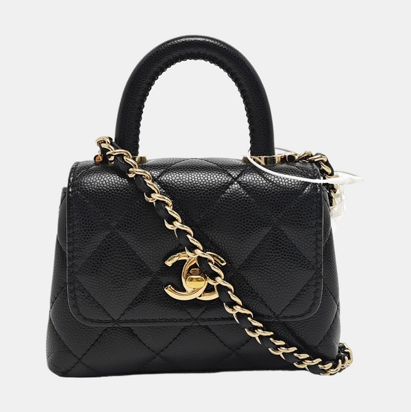 COCO HANDLE Super Mini Quilted Grained Calfskin Black